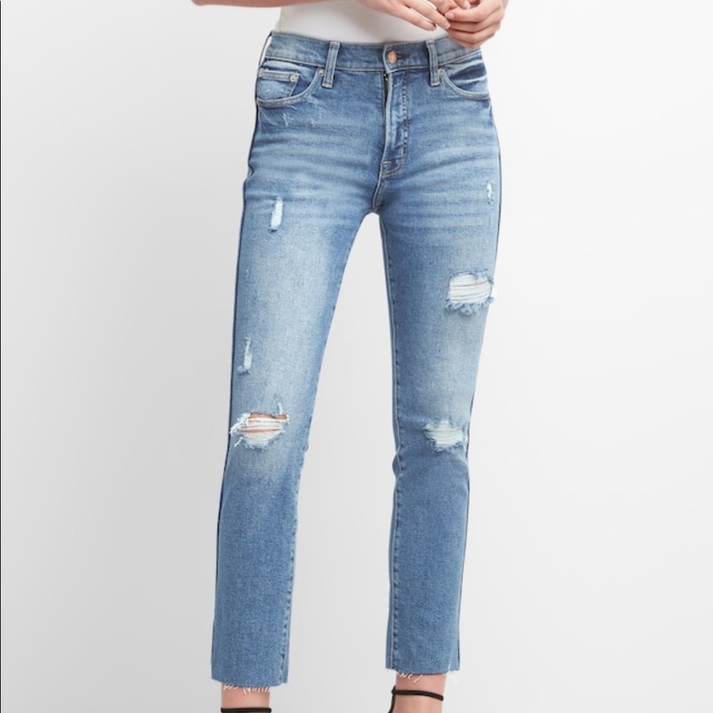 Gap High Rise Slim Straight Jeans with Destruction